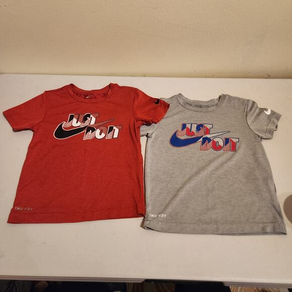Nike Boys Sz S/5 Dri-Fit Short Sleeved T-shirt Just Do It Grey And Red Lot Of 2 - Picture 1 of 10